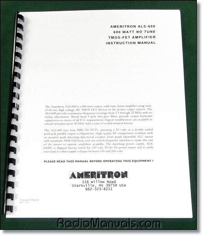 Ameritron ALS-600 Instruction Manual