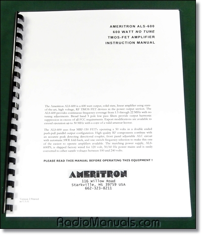 Ameritron ALS-600 Instruction Manual - Click Image to Close