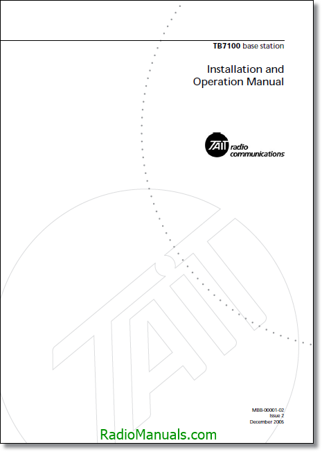 Tait TB7100 Installation & Operating Manual - Click Image to Close