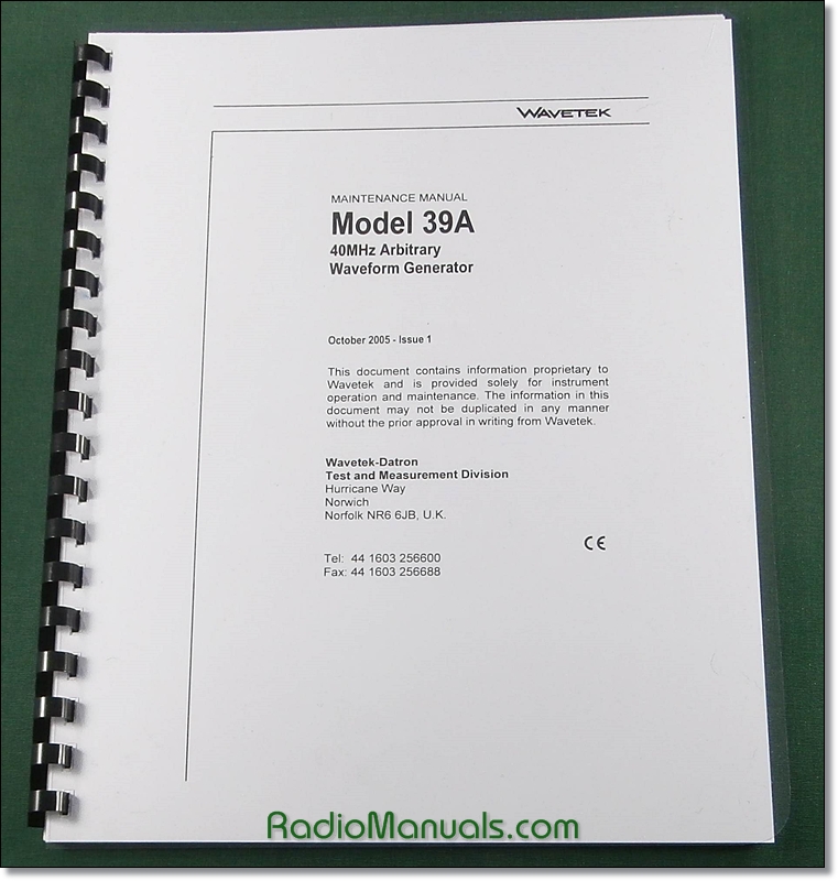 Wavetek 39A Maintenance Manual - Click Image to Close