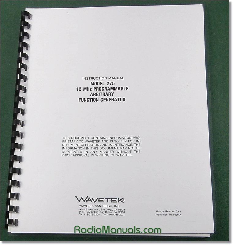 Wavetek 275 Function Generator Instruction Manual