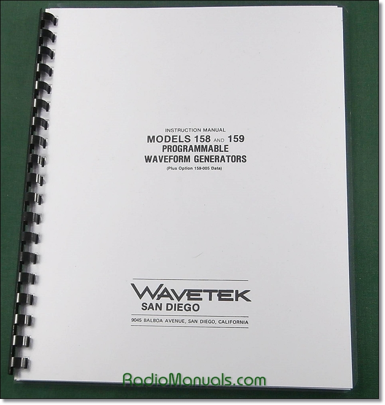 Wavetek 158 & 159 Programmable Waveform Generator Operator's Manual