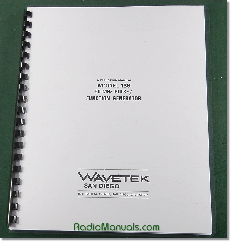 Wavetek 166 Pulse / Waveform Generator Operator's Manual - Click Image to Close