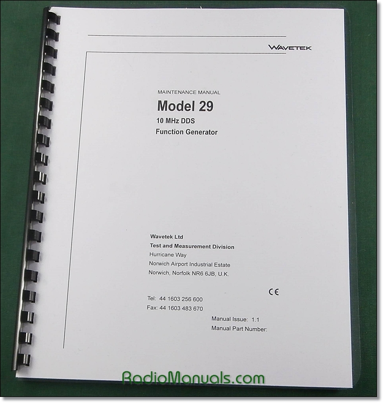 Wavetek 29 10Mhz Function Generator Operator's Manual