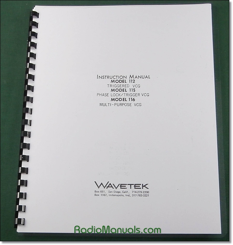 Wavetek Models 112, 115, and 116 Voltage Controlled Generator Operator's Manual
