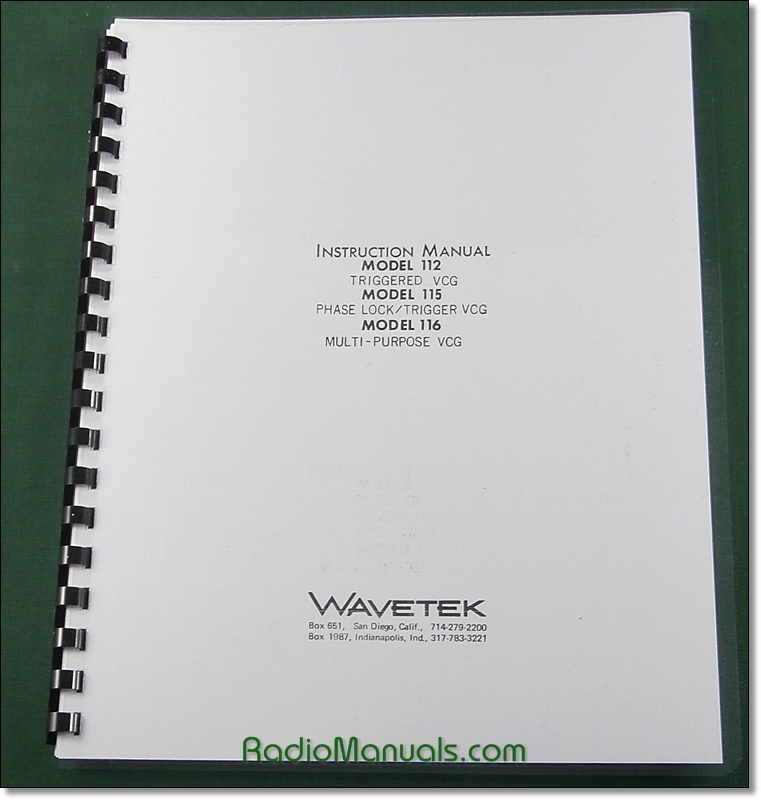 Wavetek Models 112, 115, and 116 Voltage Controlled Generator Operator's Manual - Click Image to Close