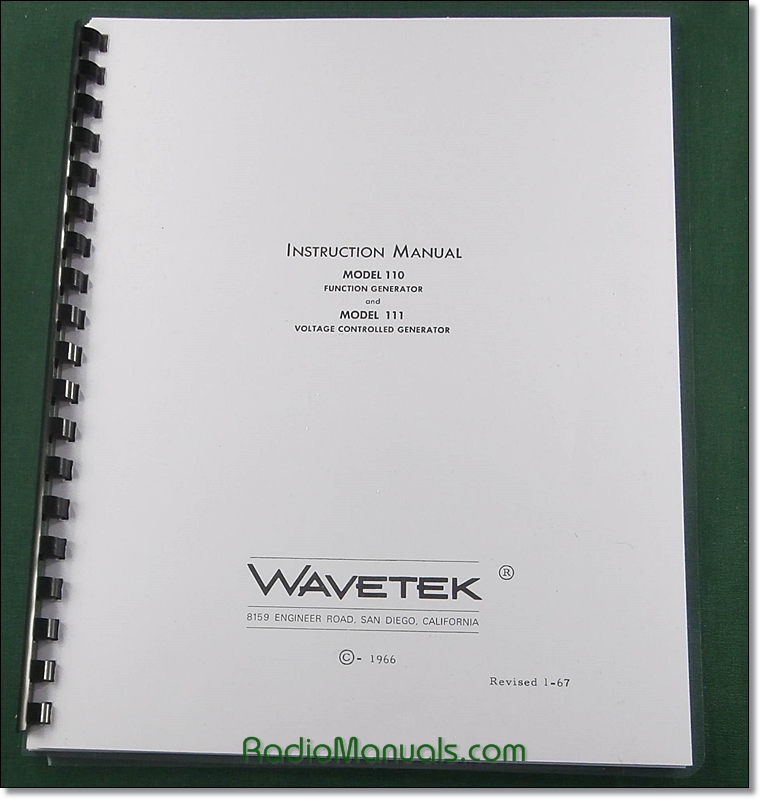 Wavetek Models 110 & 111 Voltage Controlled Generator Operator's Manual