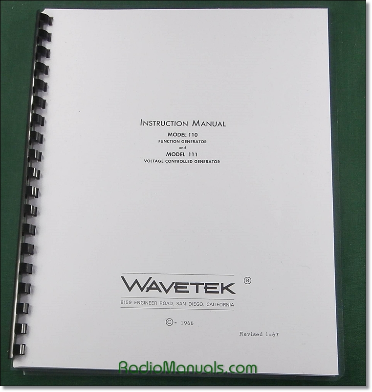 Wavetek Models 110 & 111 Voltage Controlled Generator Operator's Manual - Click Image to Close