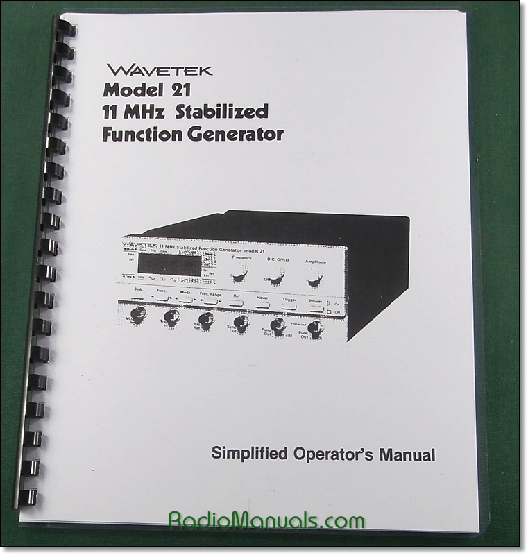 Wavetek 21 Stabilized Function Generator Operator's Manual (simplified)